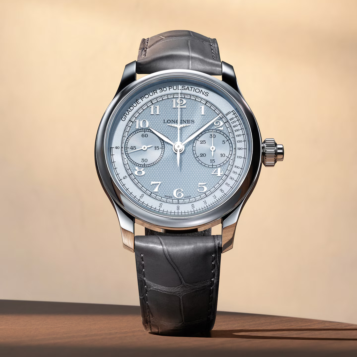 Front View of Longines Master Collection Chrono Monopusher Blue L29604932