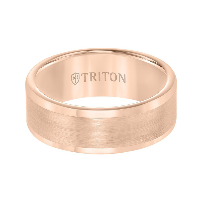 Front View of Roll Edge Satin Finish Flat Center Wedding Band.