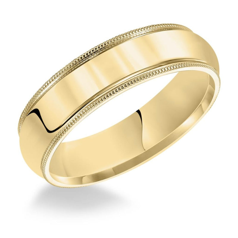 Gold Heavy Dome Milgrain Plain Wedding Band 3mm