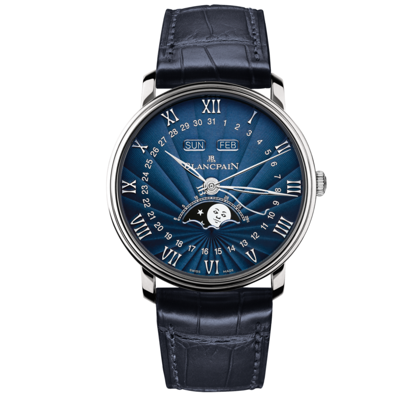 Blancpain Quantieme Complet White Gold Blue dial soldier shot