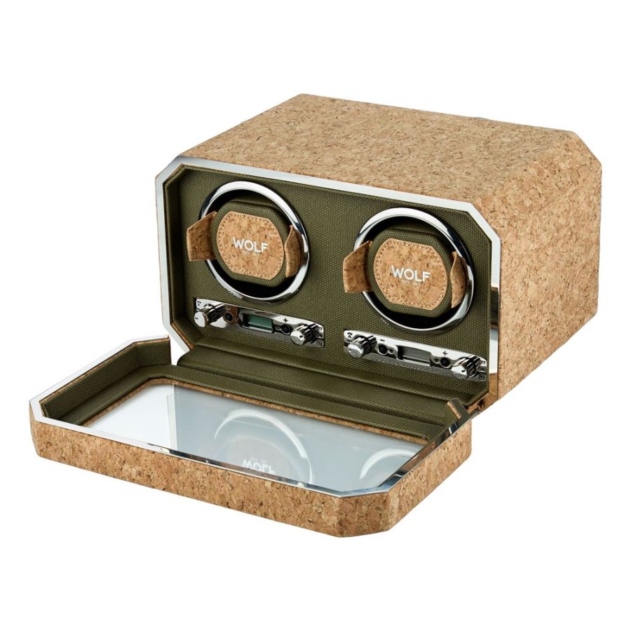 Open view of Wolf 1834 Cortica Double Watch Winder 668461