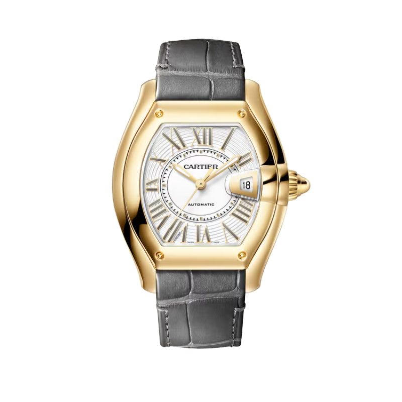 Front View of Cartier Roadster Yellow Gold Watch With Leather Straps.