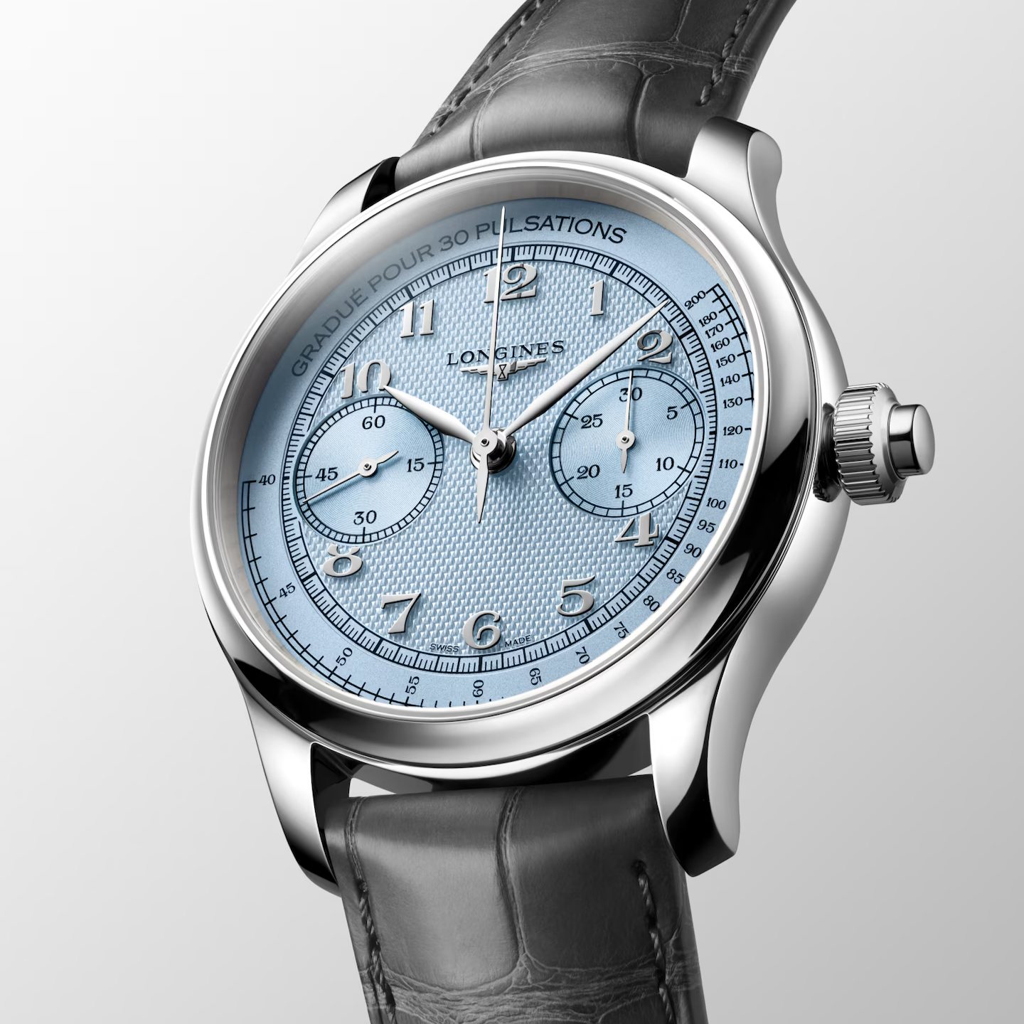 Side View of Longines Master Collection Chrono Monopusher Blue L29604932