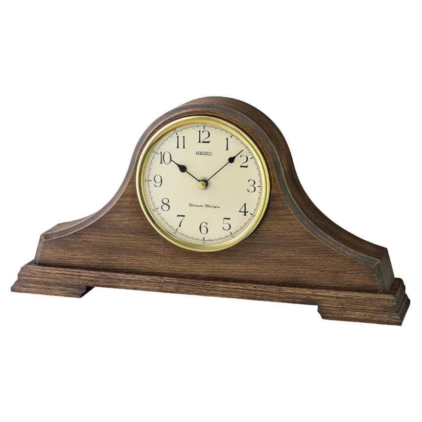 Seiko Mantel Clock Rich Brown Oak Wood QXJ031BLH front view