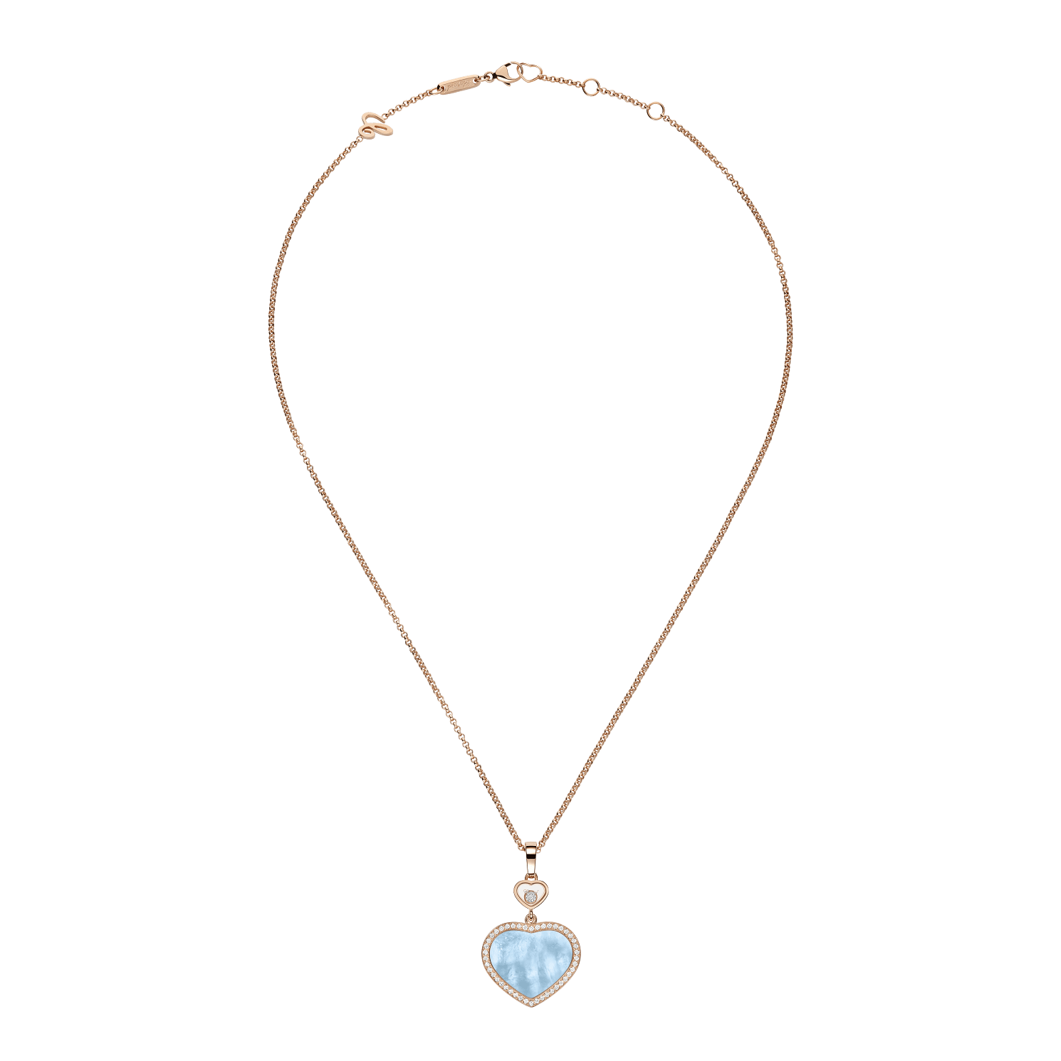 Happy Hearts Rose Gold Turquoise Mother of Pearl Diamond Pendant
