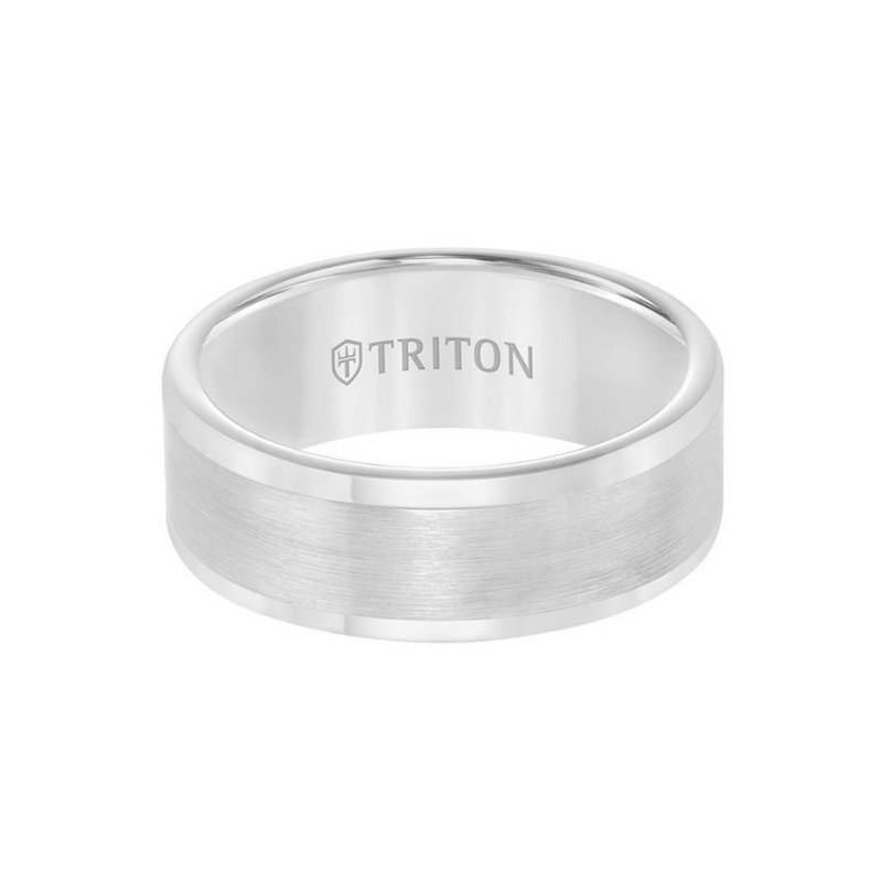 Front View of Roll Edge Satin Finish Flat Center Wedding Band.