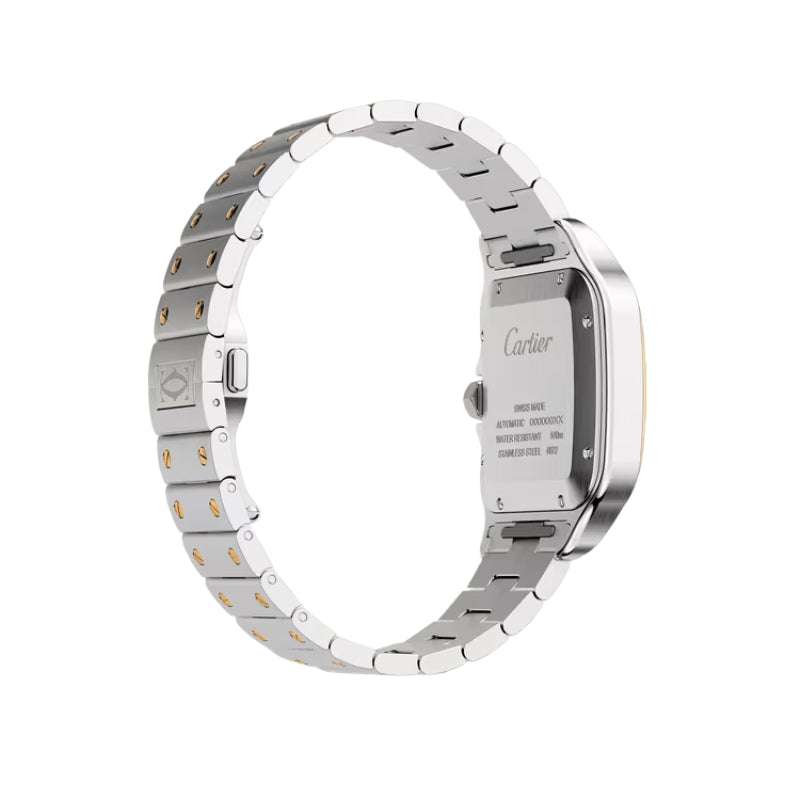 Rear view of watch case with engraved branding.