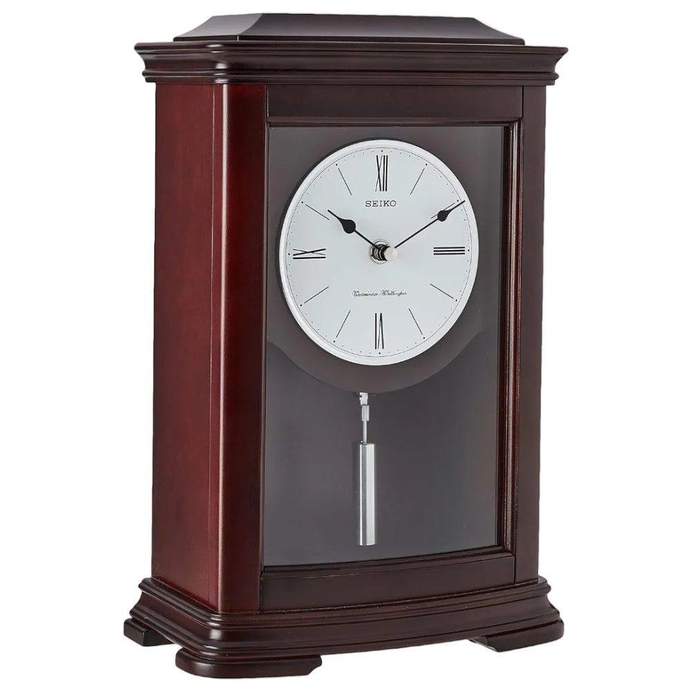 Seiko Mantel Clock Dark Brown Solid Wood QXQ013BLH angle view