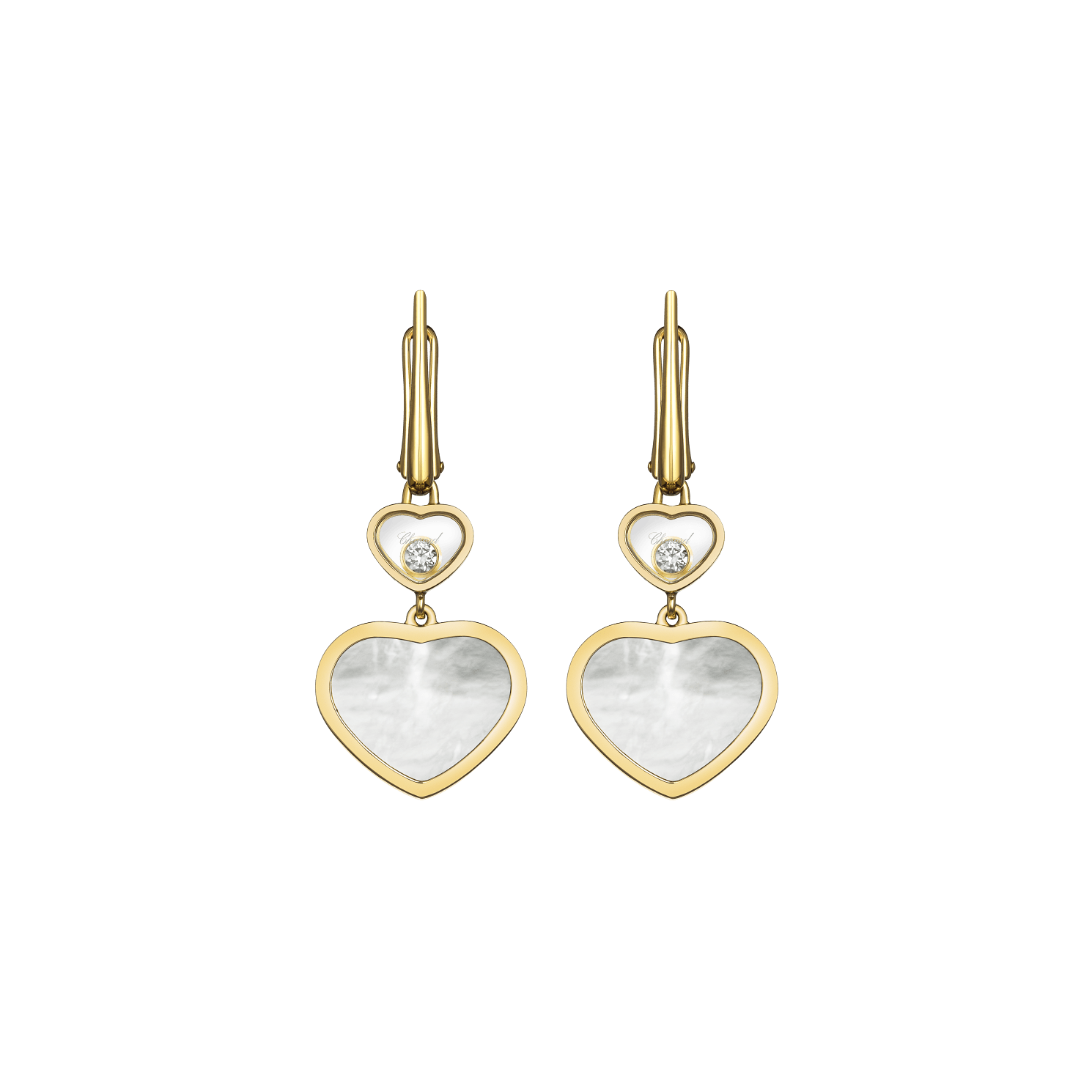 Happy Hearts Yellow Gold Mother of Pearl earrings