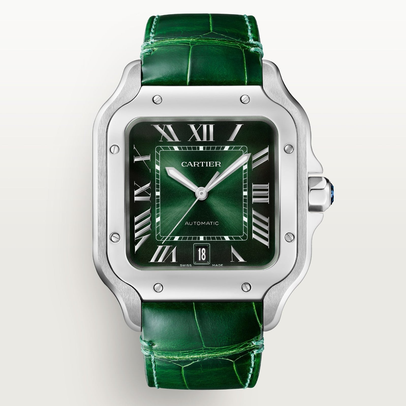 Cartier watch with green leather strap