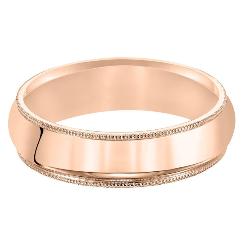 Rose Heavy Dome Milgrain Plain Wedding Band 3mm