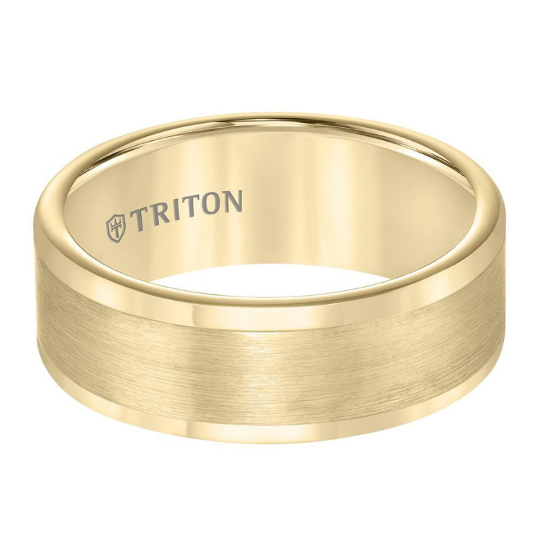 Front View of Roll Edge Satin Finish Flat Center Wedding Band.