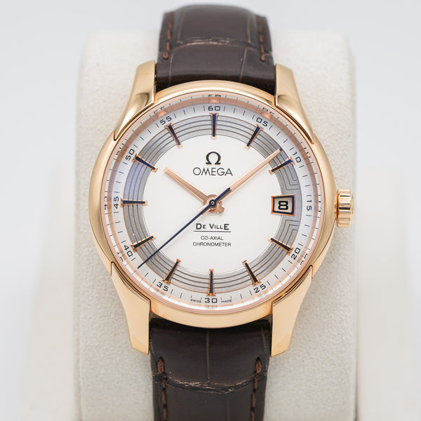 Omega De Ville Hours Vision 41 mm Red Gold On Leather Strap close up dial