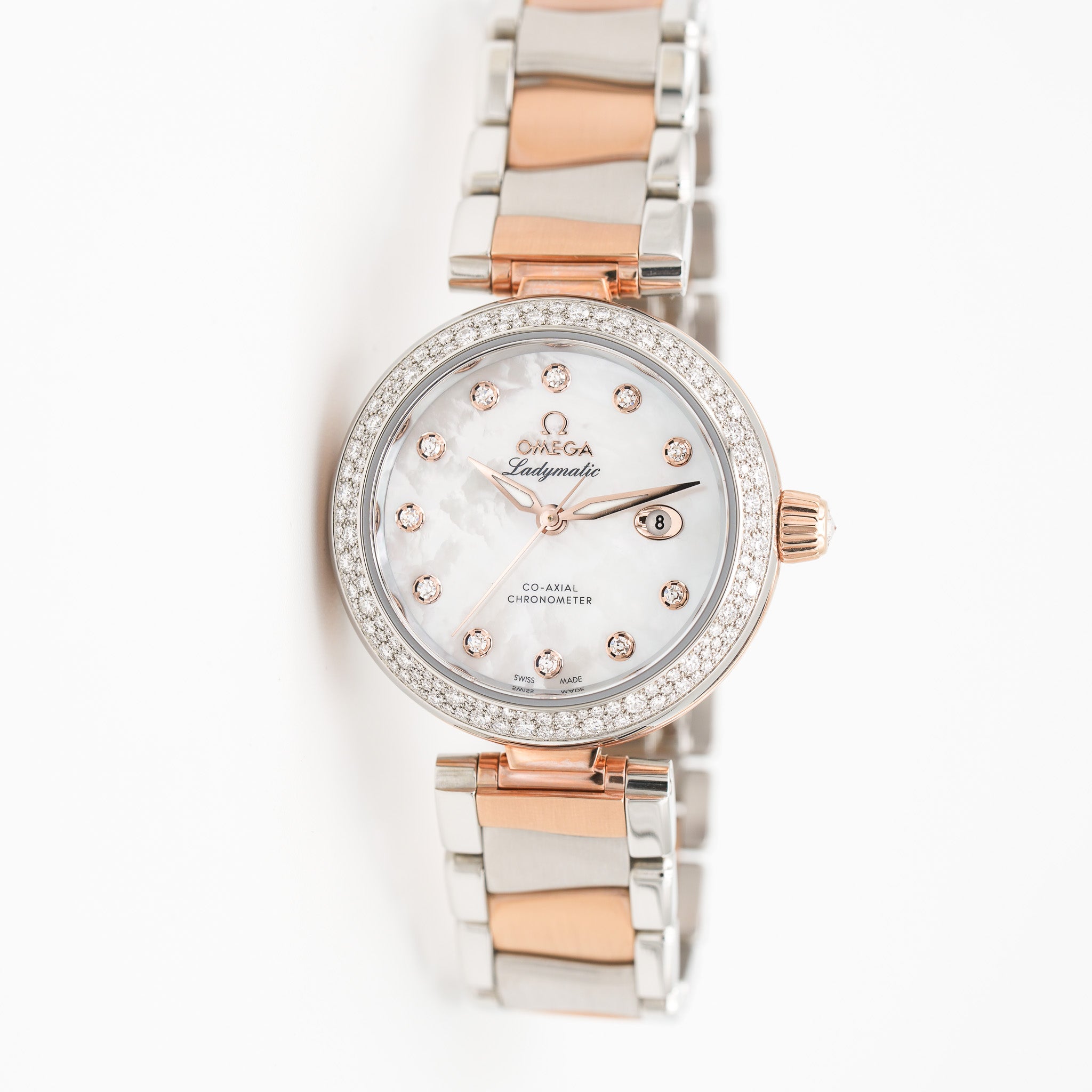 Omega 425.25.34.20.55.004 De Ville Ladymatic Co-Axial 34mm Diamonds Watch side lay