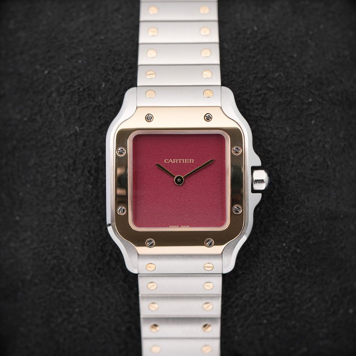 Cartier Santos Small Burgundy Yellow Gold and Steel 