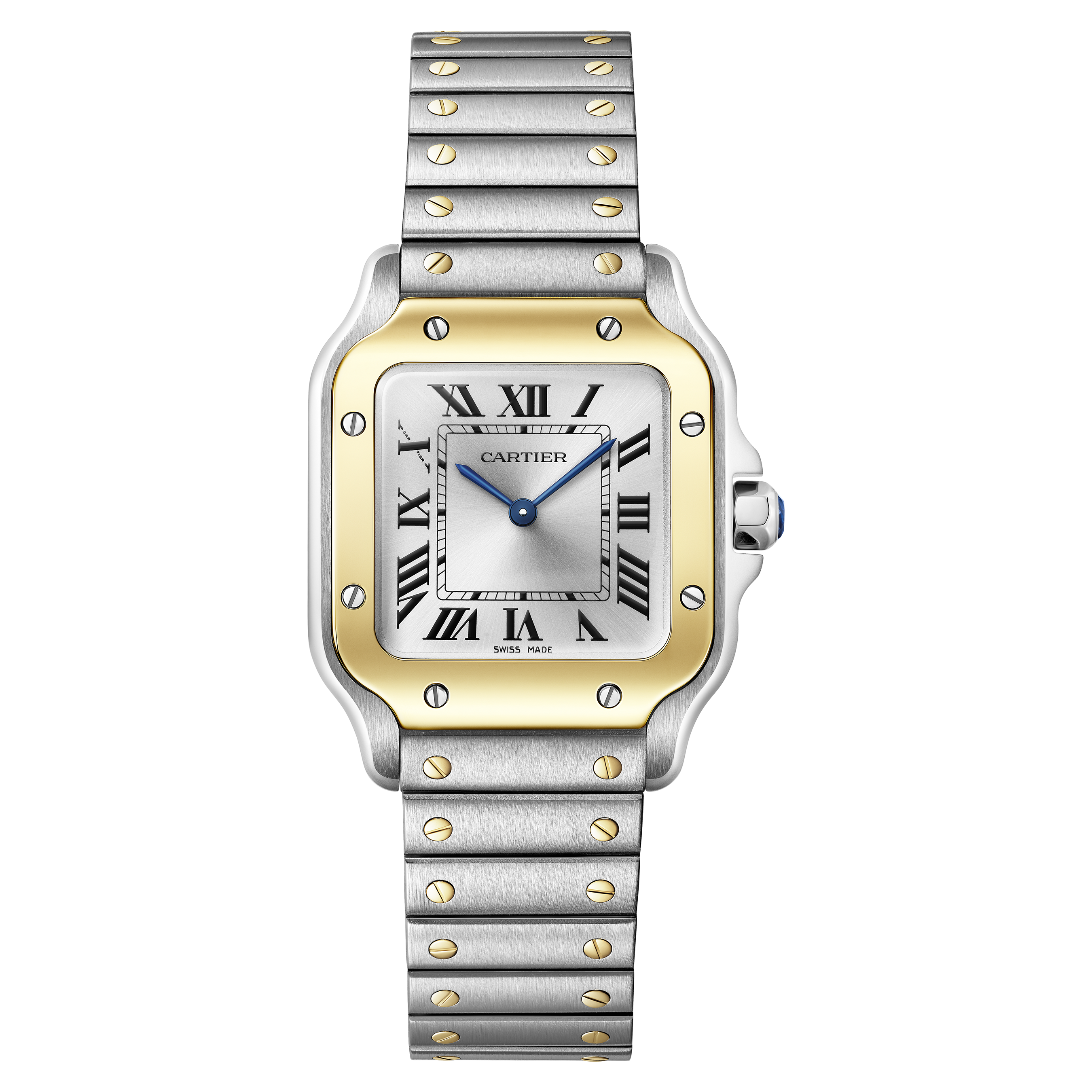 W2SA0033 Cartier Santos Small Model Stainless Steel and Gold Silver Dial Quartz Watch 