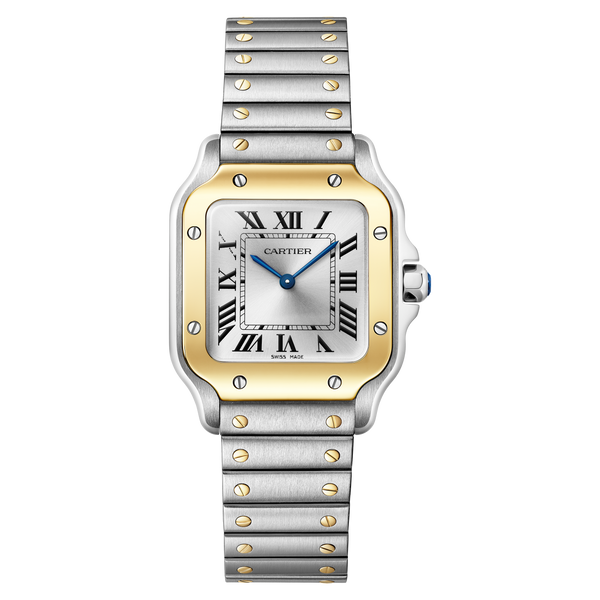 W2SA0033 Cartier Santos Small Model Stainless Steel and Gold Silver Dial Quartz Watch 