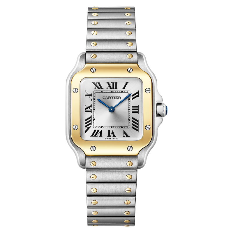 W2SA0033 Cartier Santos Small Model Stainless Steel and Gold Silver Dial Quartz Watch 