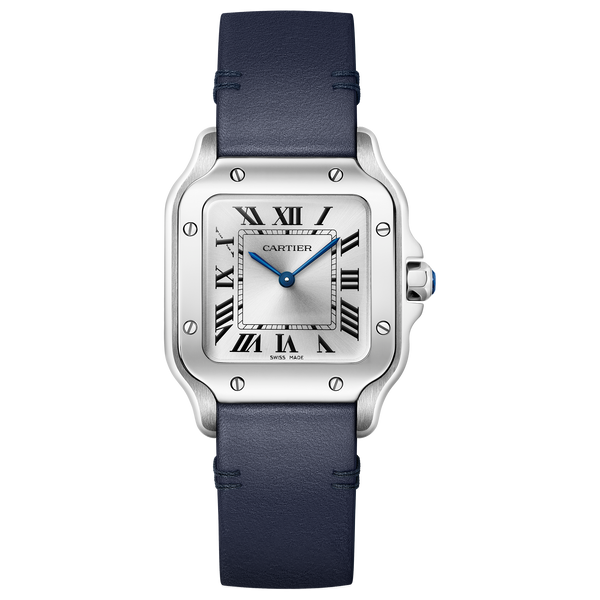 WSSA0082 Cartier Santos Small Model Stainless Steel Silver Dial Quartz Watch on Calfskin 