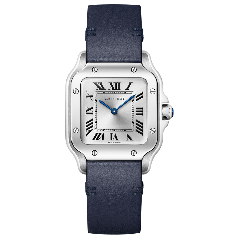 WSSA0082 Cartier Santos Small Model Stainless Steel Silver Dial Quartz Watch on Calfskin 