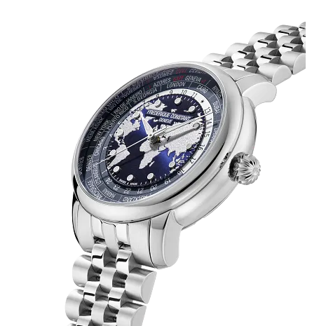 Frederique Constant Manufacture Classic Worldtimer Blue 40mm FC719NN3H6B dial side view