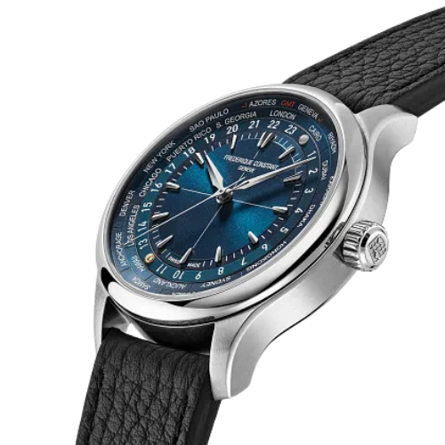 Frederique Constant Limited Edition Manufacture Classic Worldtimer Blue 40mm FC718N4H6 dial closeup side view