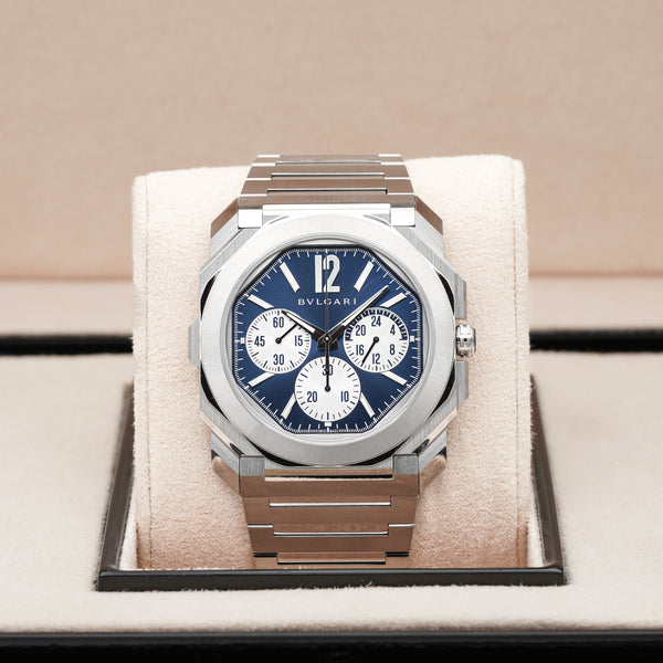 BVLGARI 103467 Bulgari Octo Finissimo Chrono GMT Stainless Steel 43mm Watch blue dial