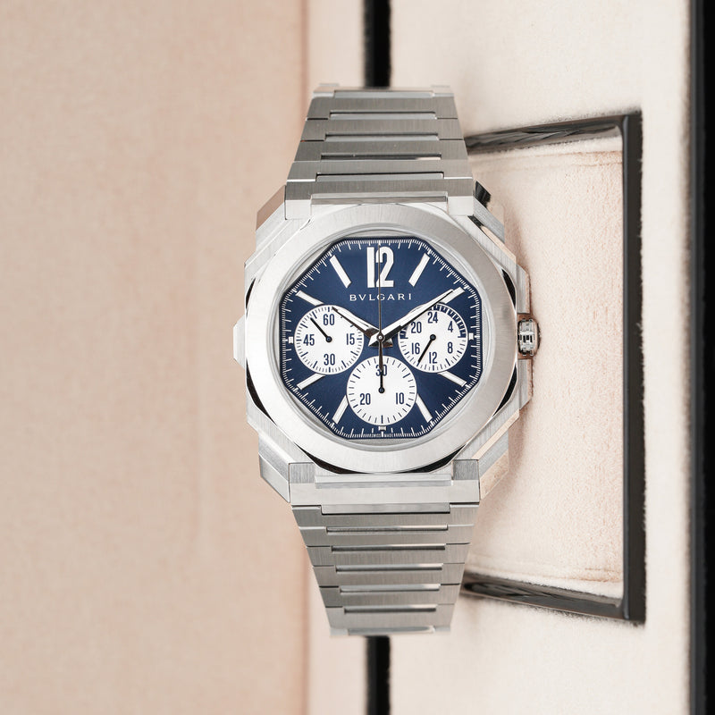 BVLGARI 103467 Bulgari Octo Finissimo Chrono GMT Stainless Steel 43mm Watch blue dial side
