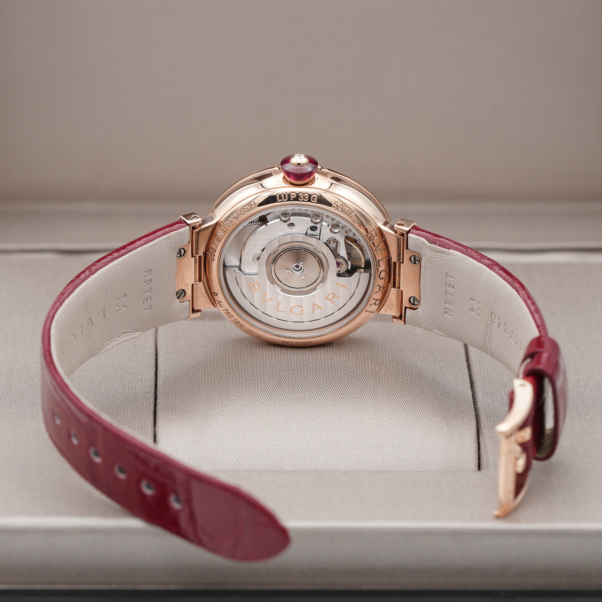 BVLGARI 102329 Bulgari Lvcea Automatic Diamond Rose Gold Red Strap 33mm Watch caseback movement