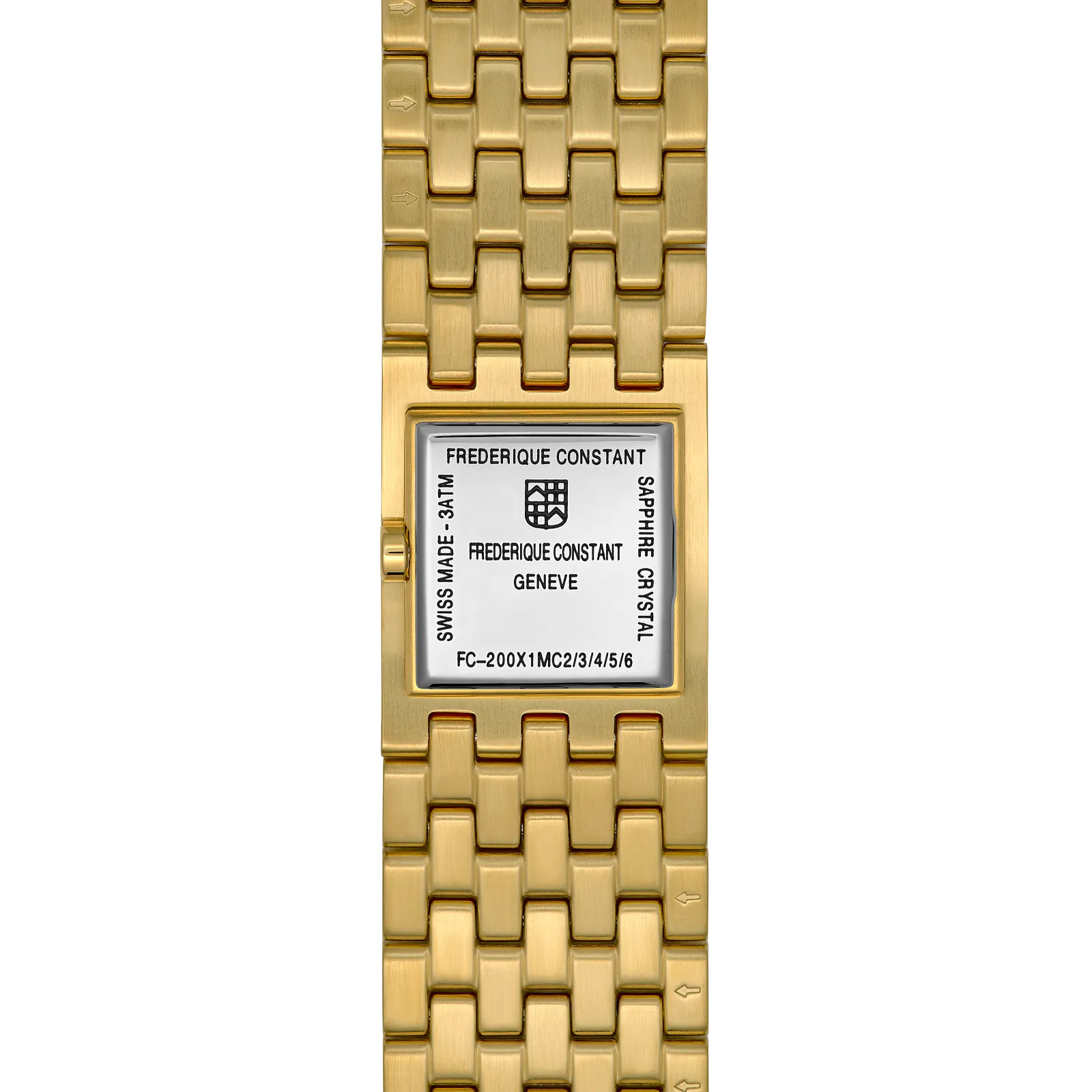 Close-up of a premium gold watch featuring a minimalist black face with gold hands and an intricate metallic link band.