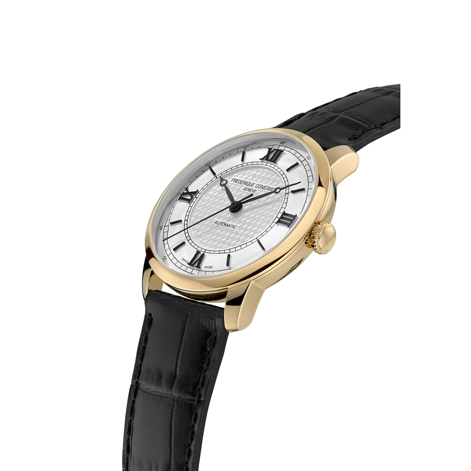 Profile of slim square case and wide jewelry-style bracelet.