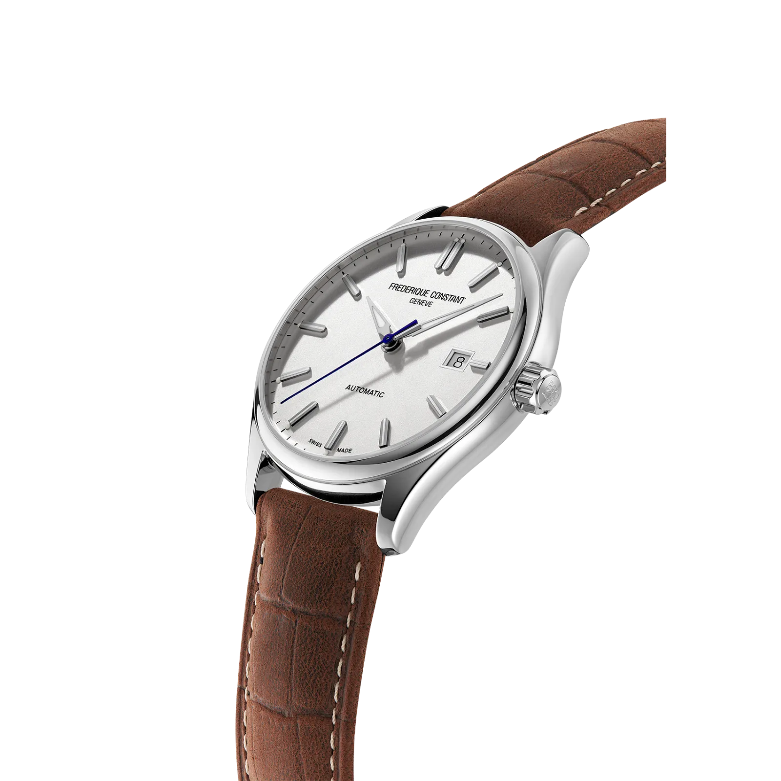 Rear view showing the solid stainless steel case back and brand engraving.
