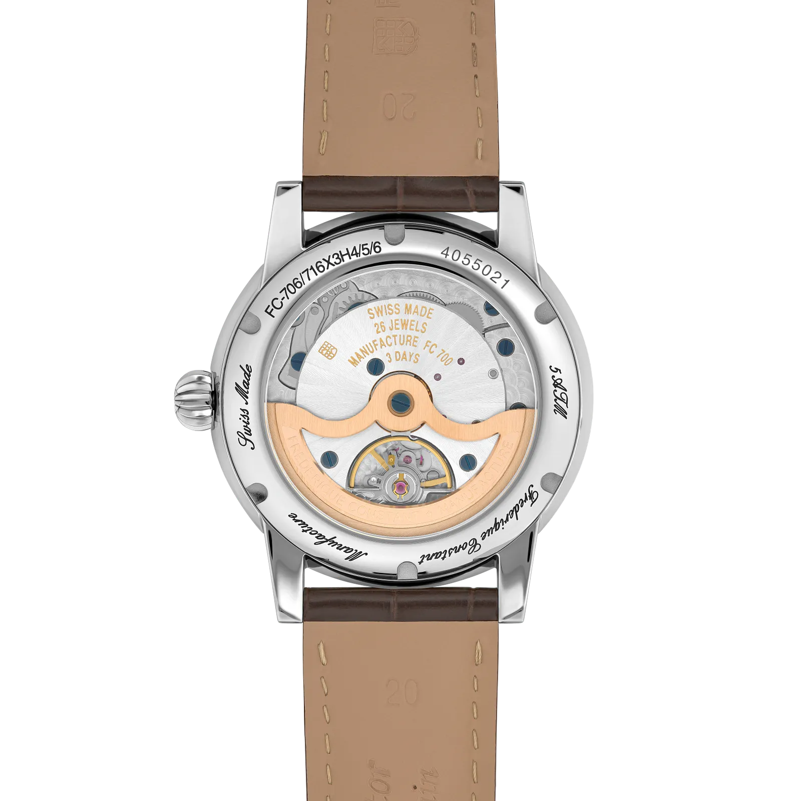 Back view revealing the automatic movement through the open case back.