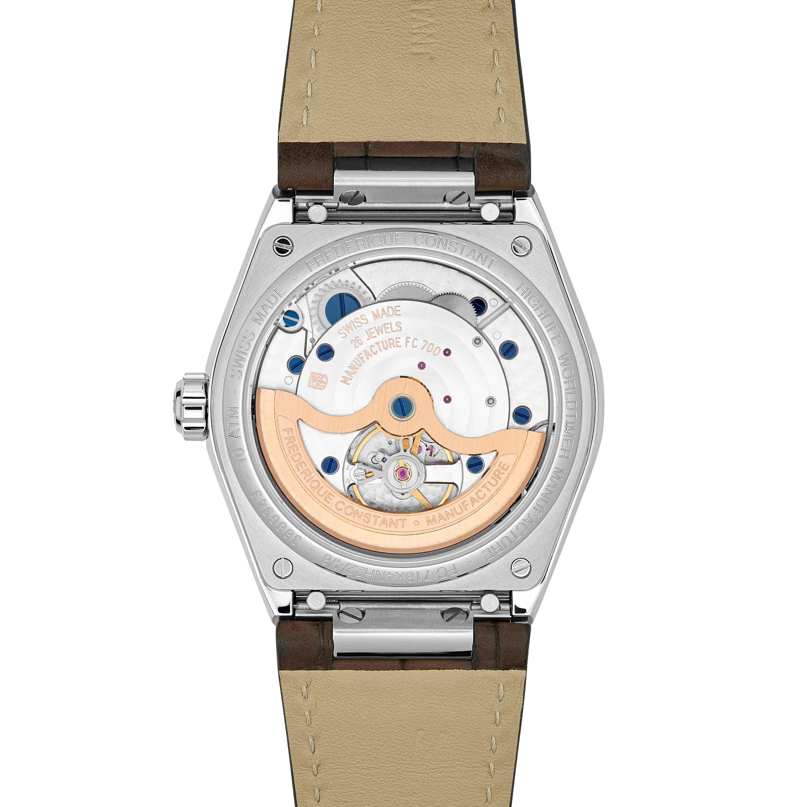 Rear view showing the internal automatic movement through a clear exhibition case back.