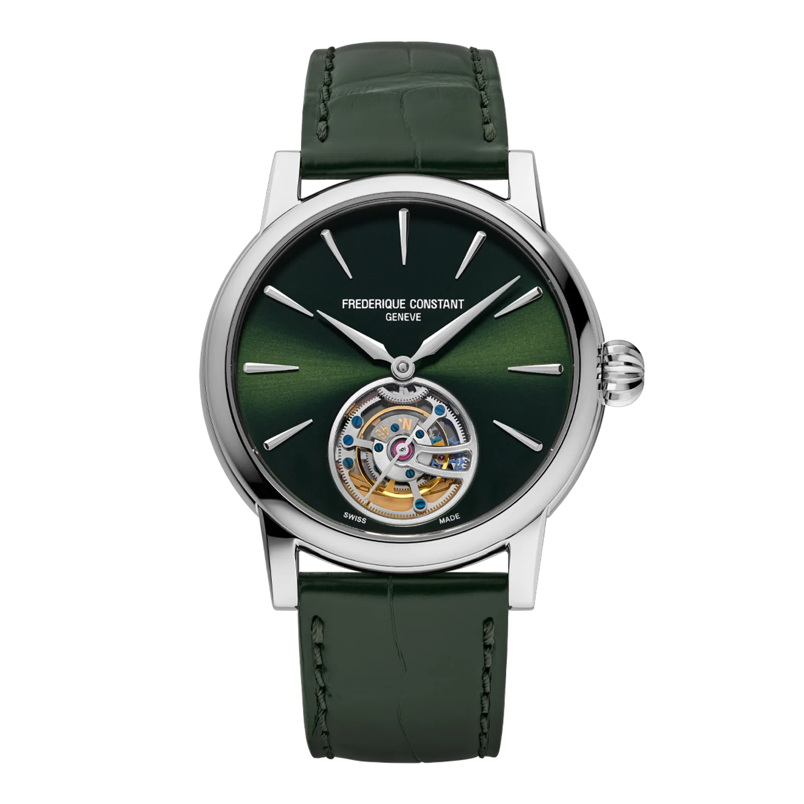 Frederique Constant Manufacture Tourbillon, green sunray dial, green alligator strap.