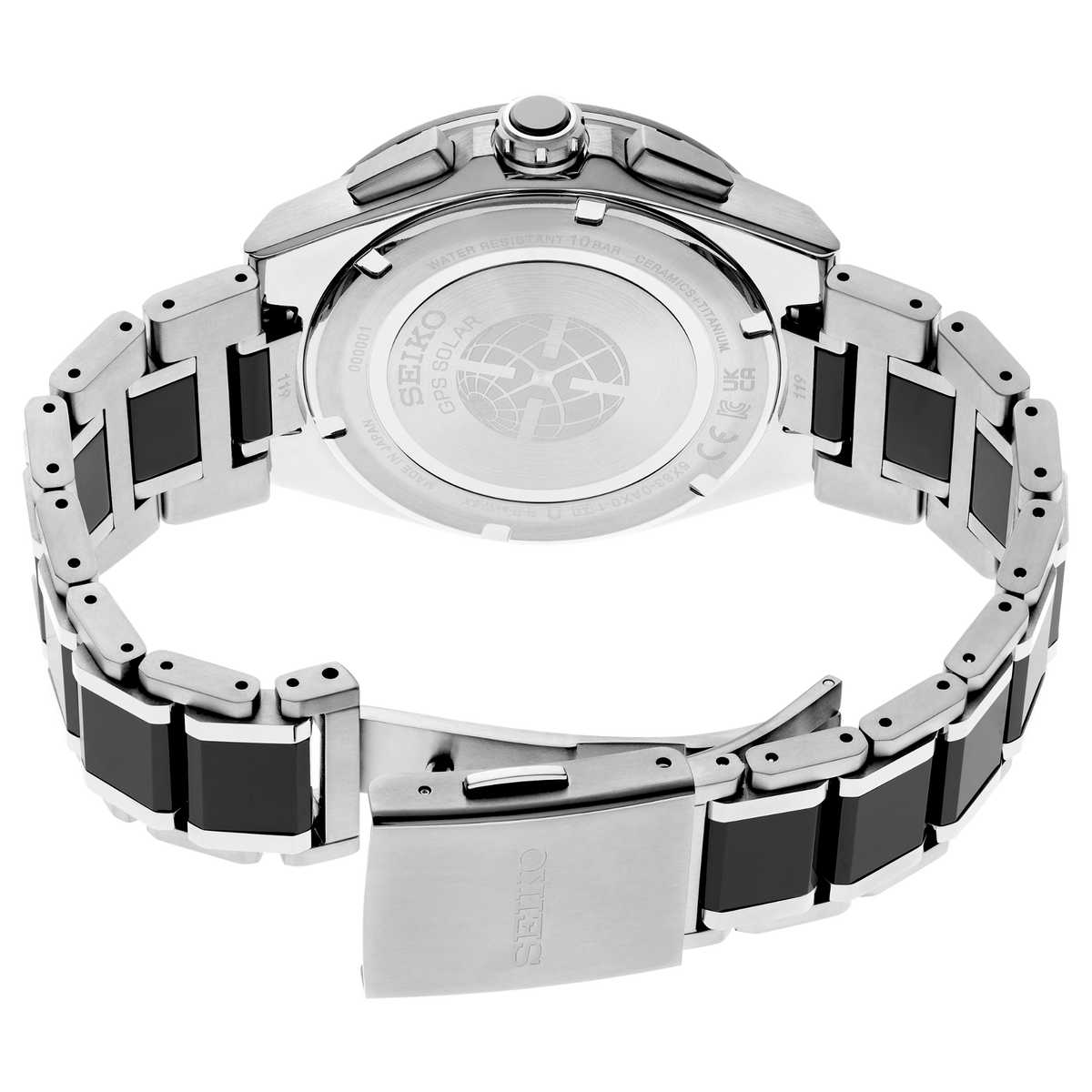 Seiko Astron GPS Solar Dual-Time Chronograph Gray 43mm HAB007 back side view