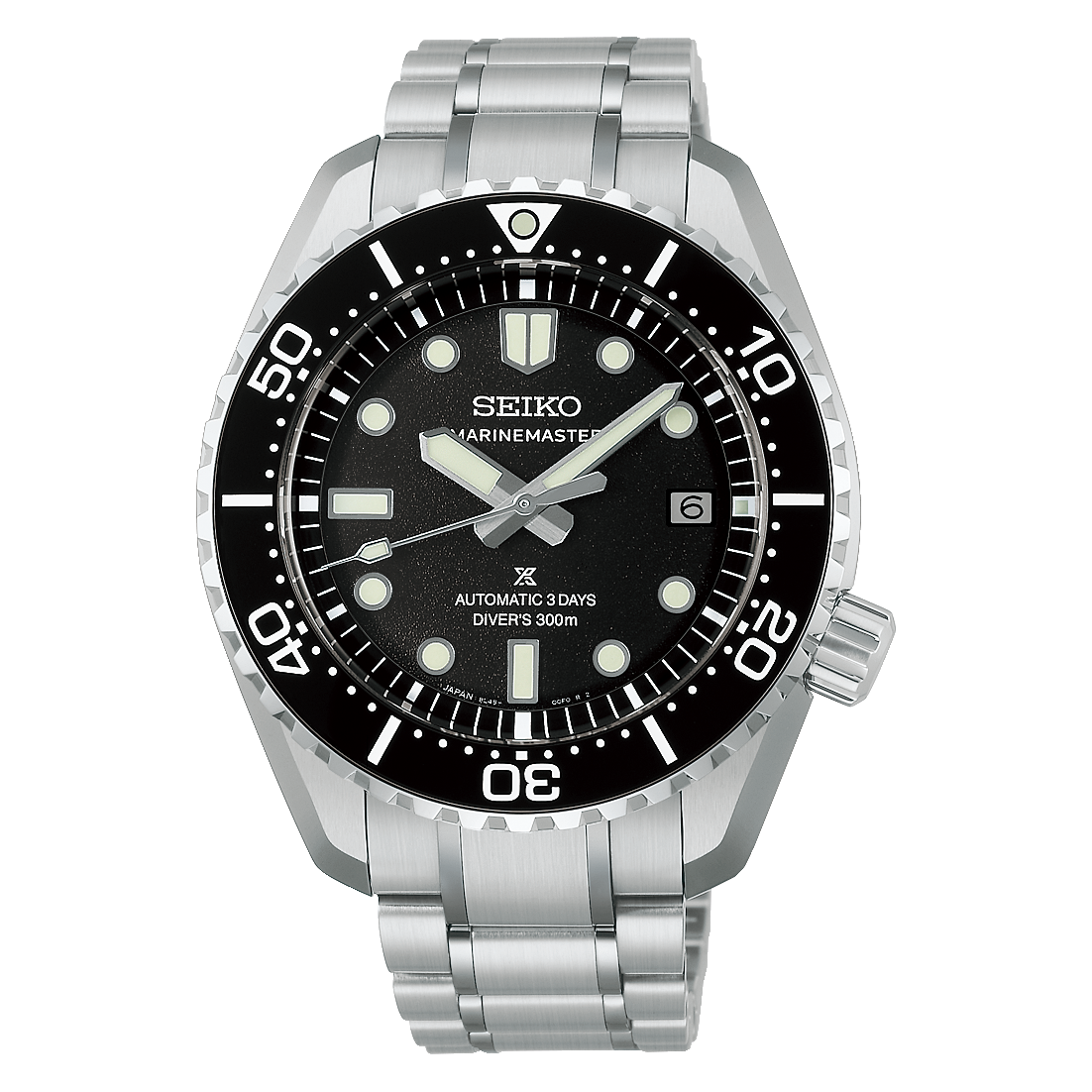 Direct front view of Seiko Prospex Marinemaster 1968 Heritage Diver Black HBF001