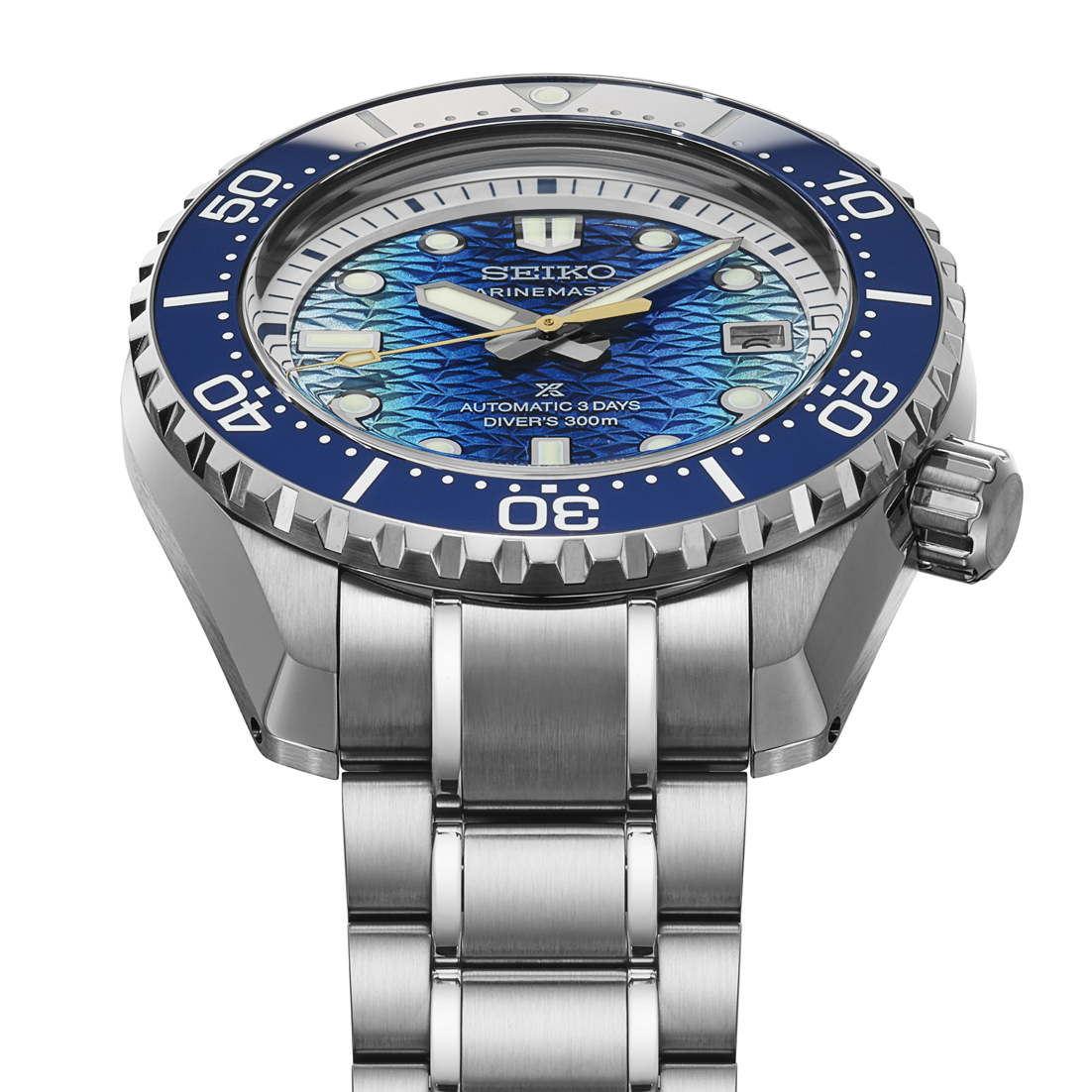 Close-up view of Seiko Prospex Marinemaster 1968 Heritage JAMSTEC Limited Edition HBF002