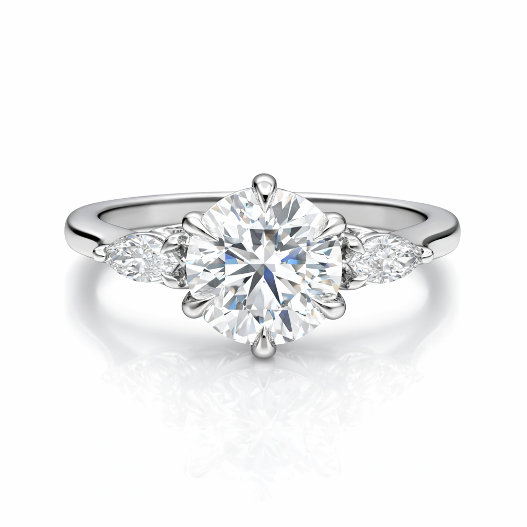 Round and Marquise Side Stone Setting Diamond Ring