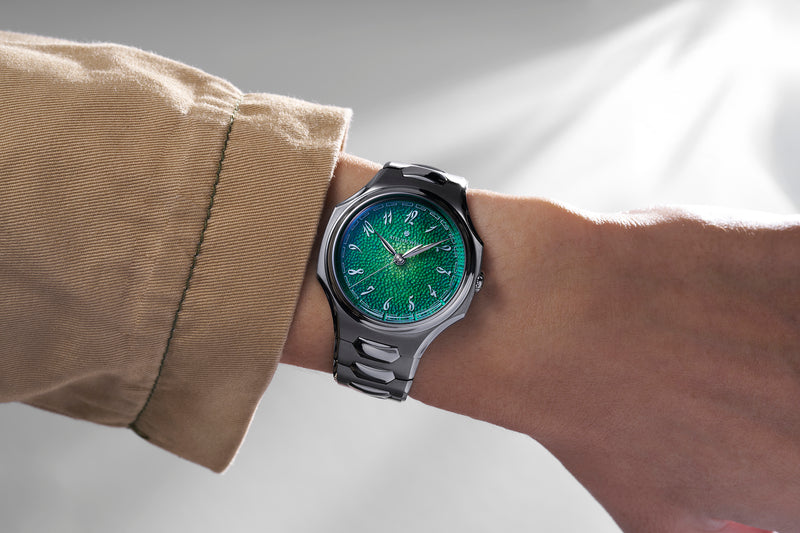 Wrist shot of Atelier Wen Inflection Green 幽 Yōu