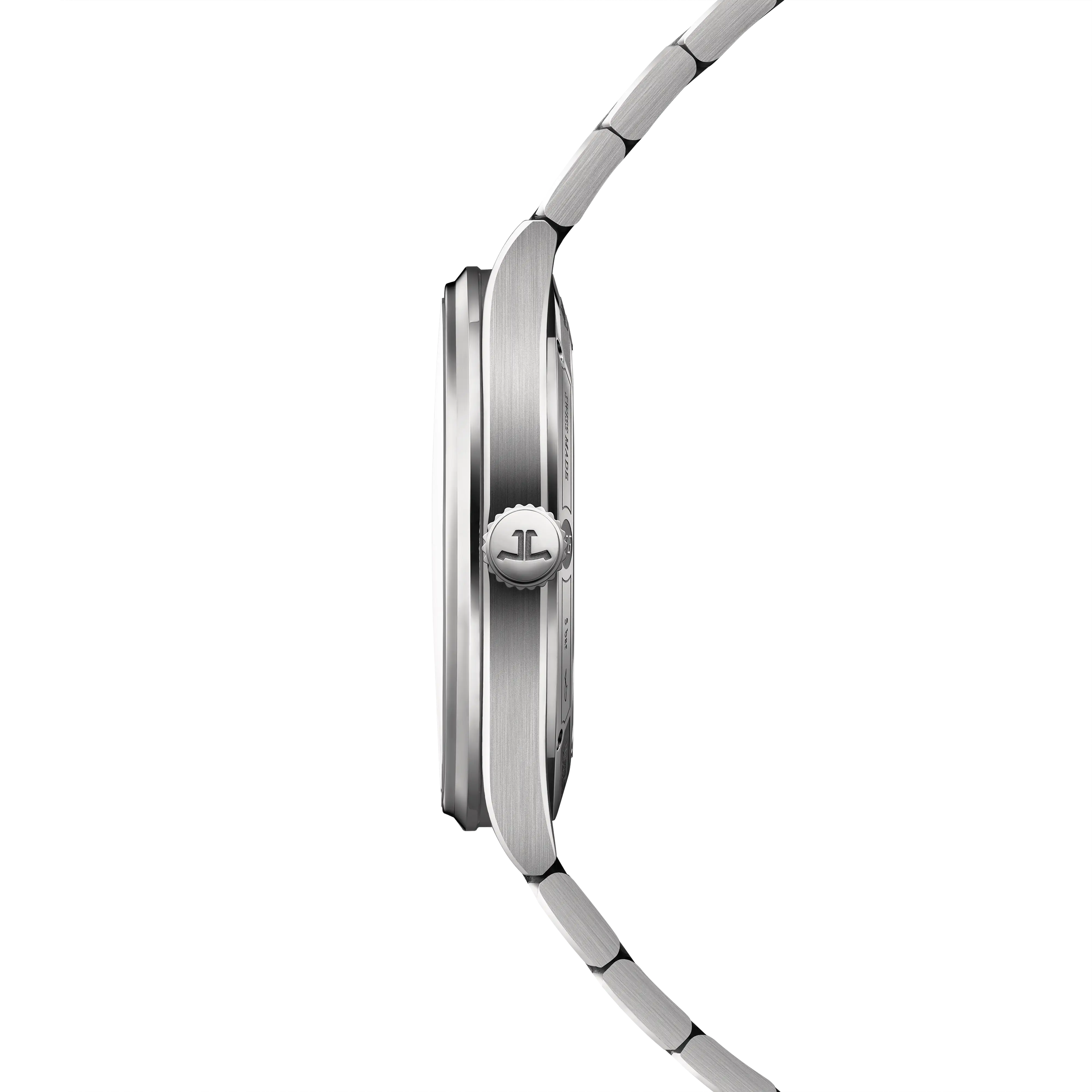 Sleek side profile view highlighting the polished steel case and crown detail.