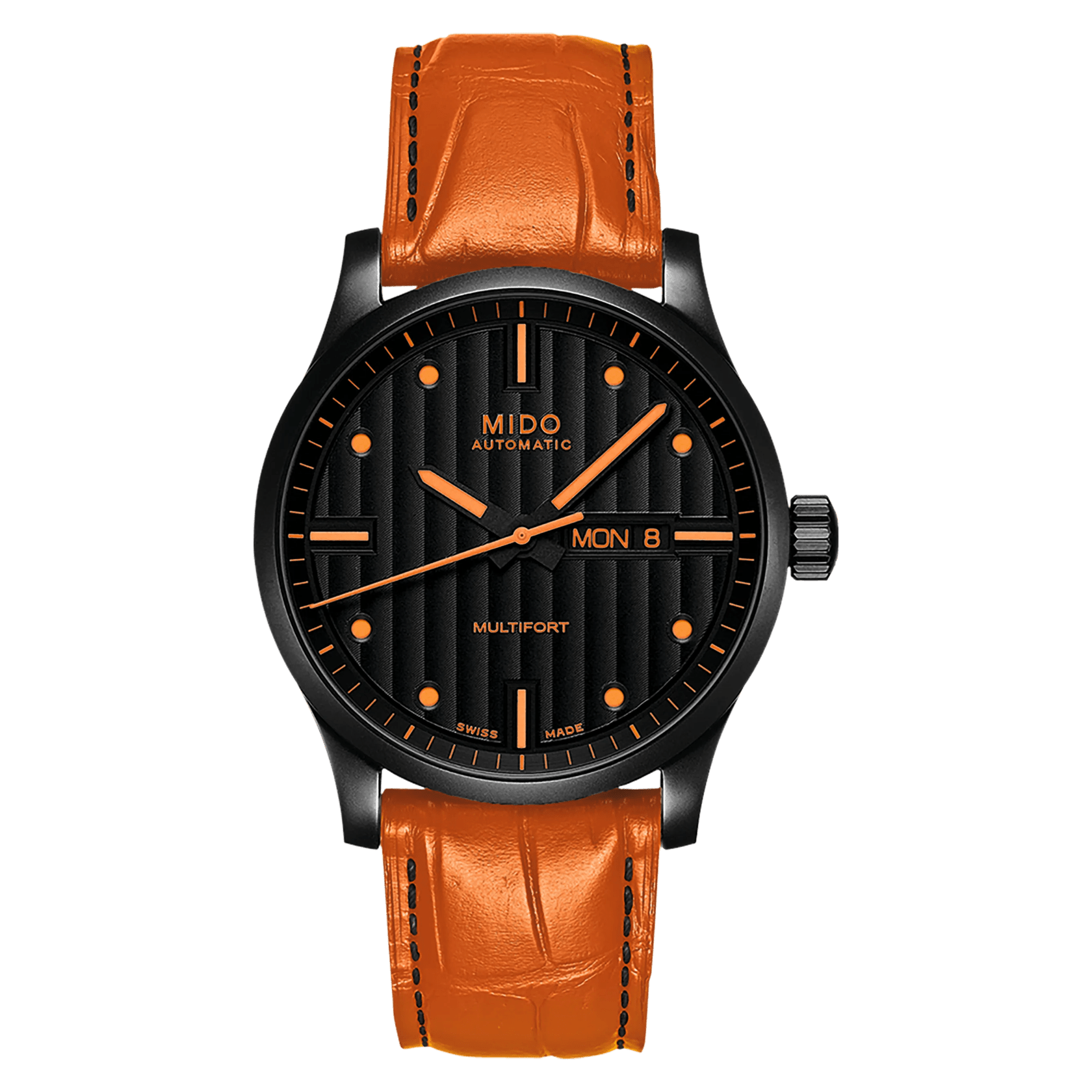 MIDO Multifort Gent Black Dial Stainless Steel with Black PVD Coating - Black Leather Strap and additional Orange strap - 42mm - M0054303605180