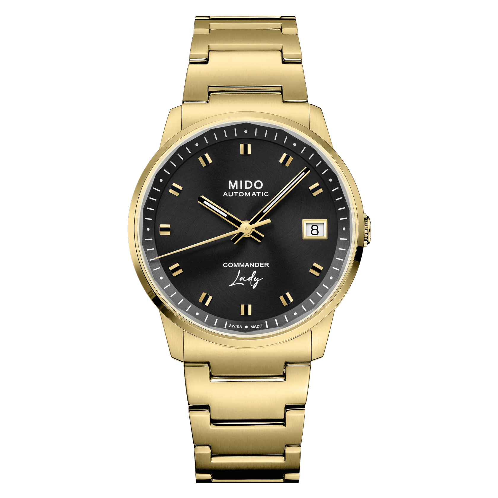 MIDO Commander Lady Black Dial Yellow Gold-Tone Stainless Steel Watch - 35mm - M0212073305100