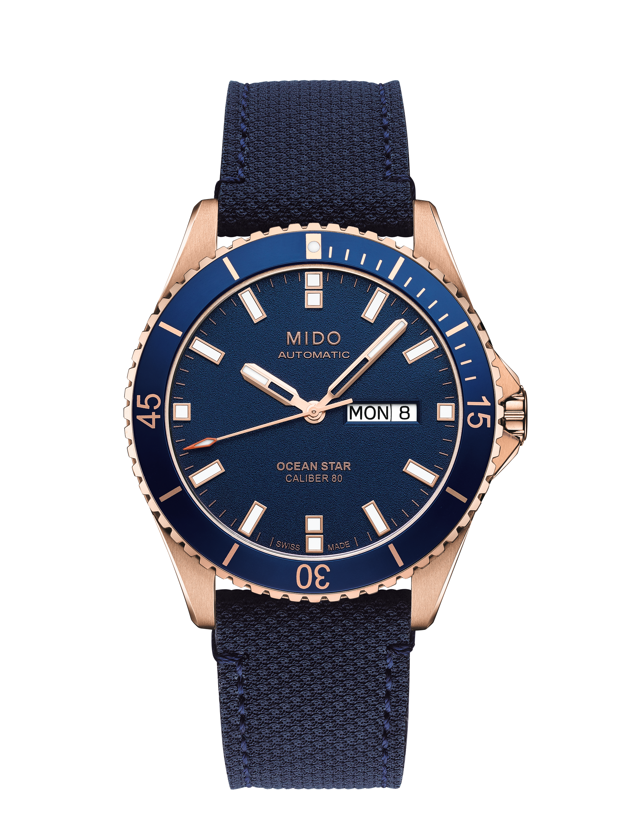 MIDO Ocean Star 200 Blue Dial Stainless Steel Rose Gold-Tone Watch Blue Fabric Strap - 42.5mm - M0264303604100