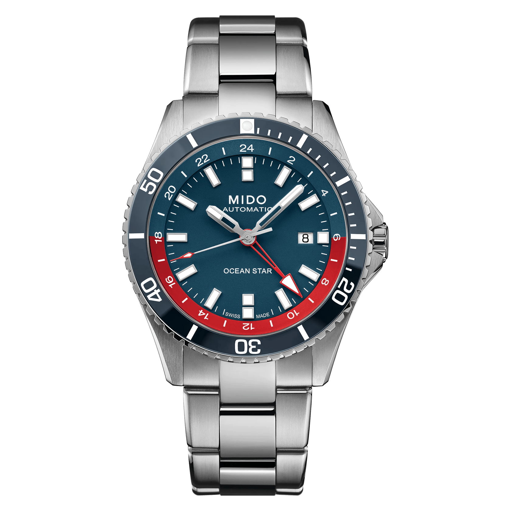 MIDO Ocean Star GMT Blue Dial Stainless Steel Yellow Gold-Tone mens Watch 44mm - M0266293729100