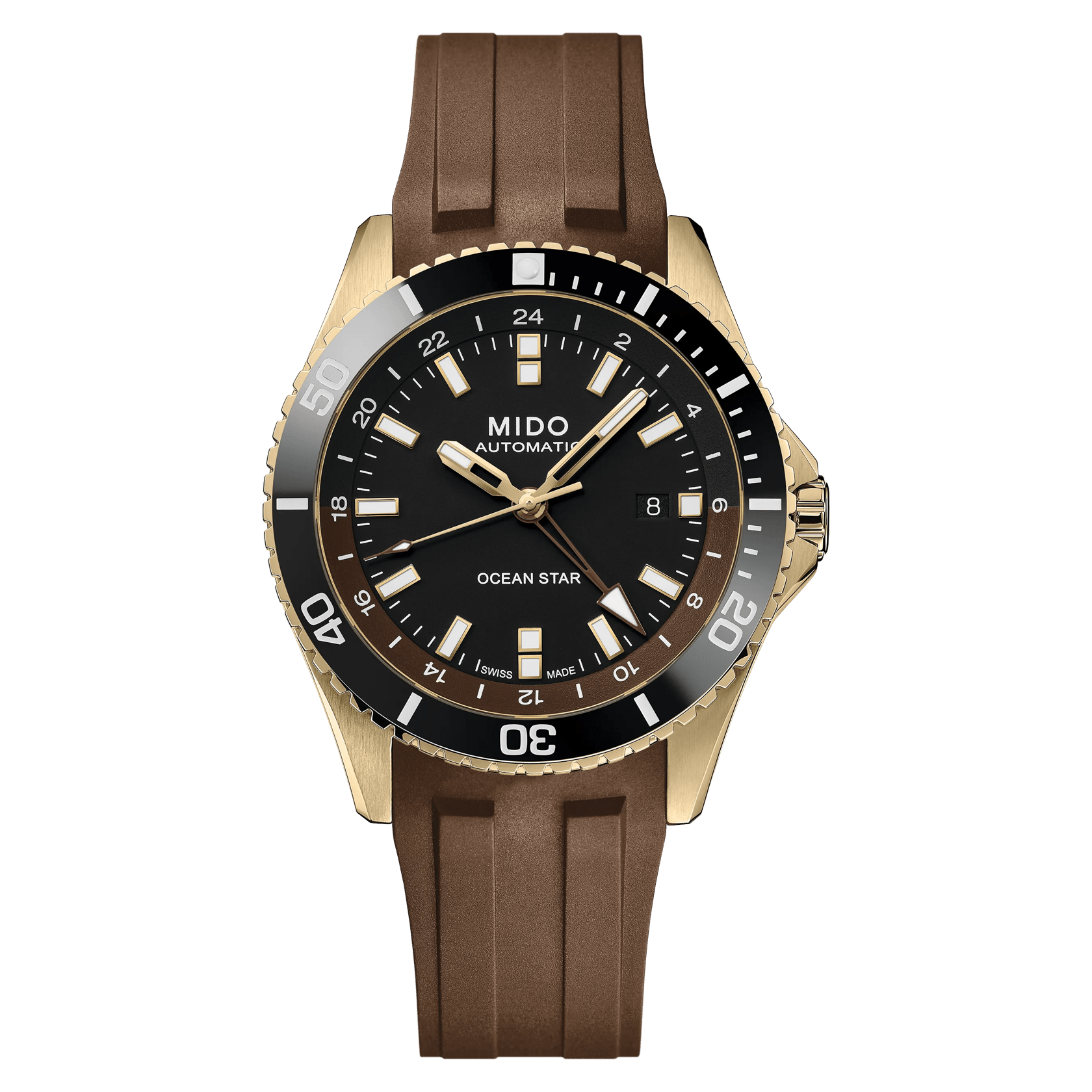 MIDO Ocean Star GMT Black Dial Stainless Steel Yellow Gold-Tone mens Watch 44mm M0266293729100