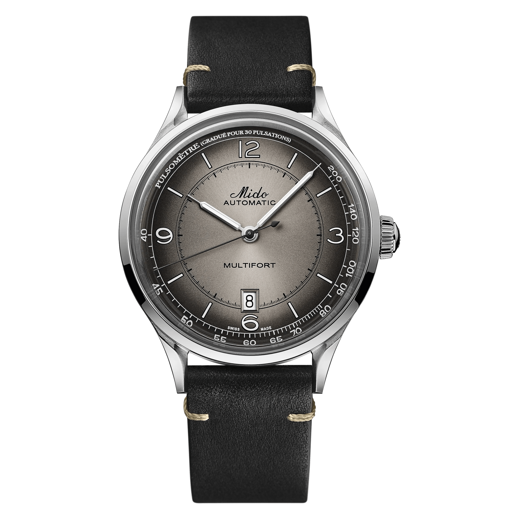 MIDO Multifort Patrimony Grey Dial, Stainless Steel Watch Black Leather Strap - 40mm - M0404071606000