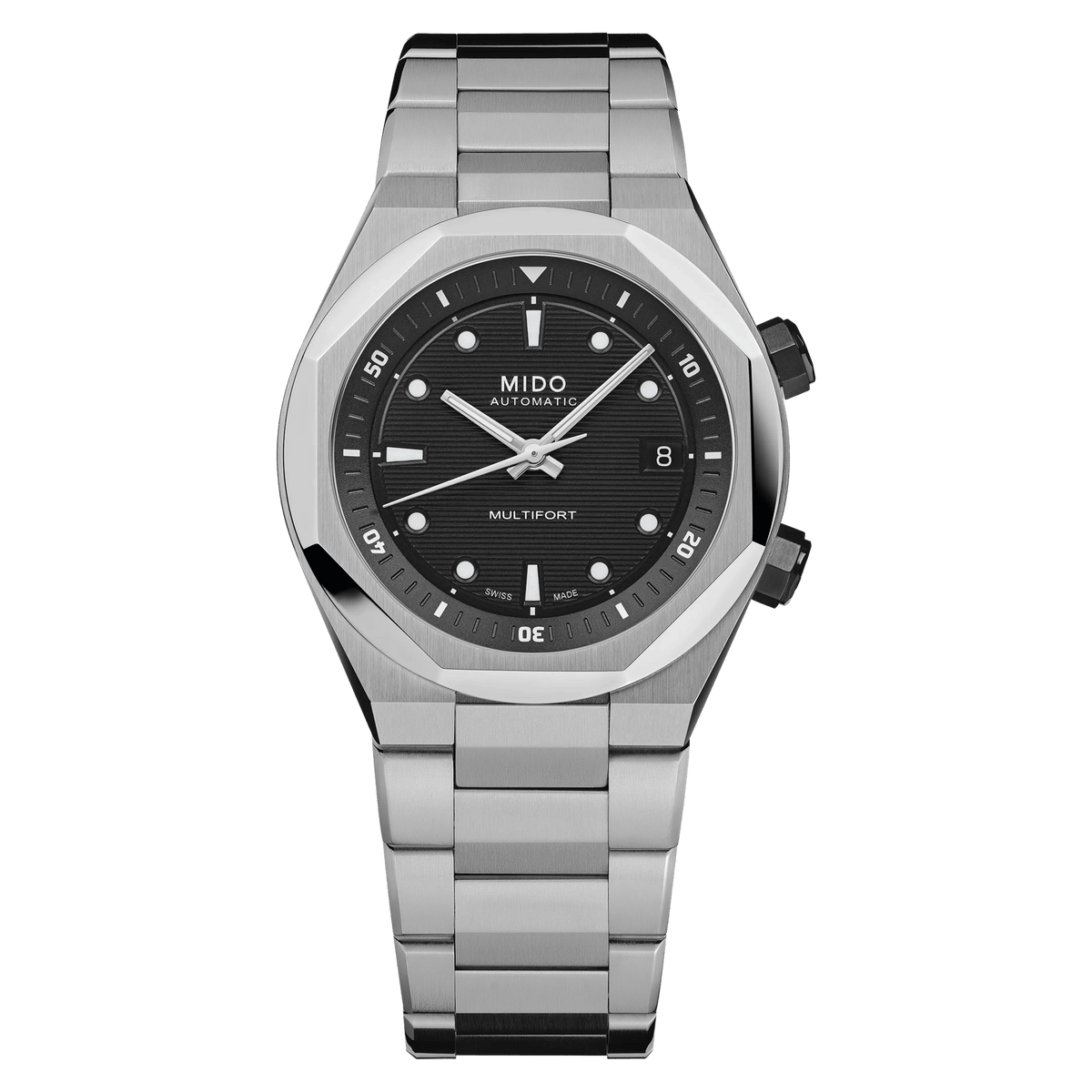 MIDO Multifort 8 Two Crowns Black Dial Stainless Steel Watch