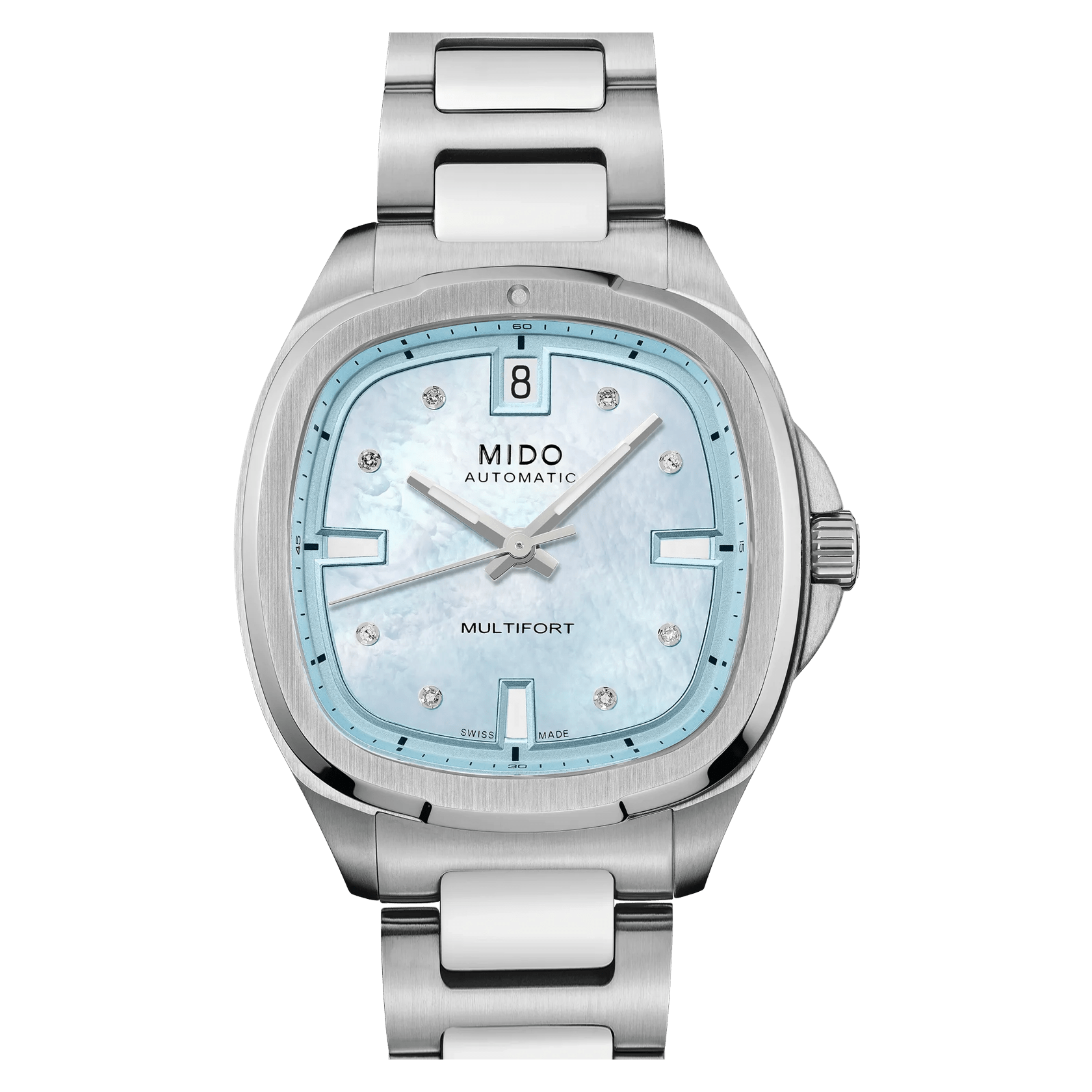 MIDO Multifort TV 35 Blue Mother of Pearl and Diamond Dial Stainless Steel Watch - 34.2 X 35mm - M0493071113600