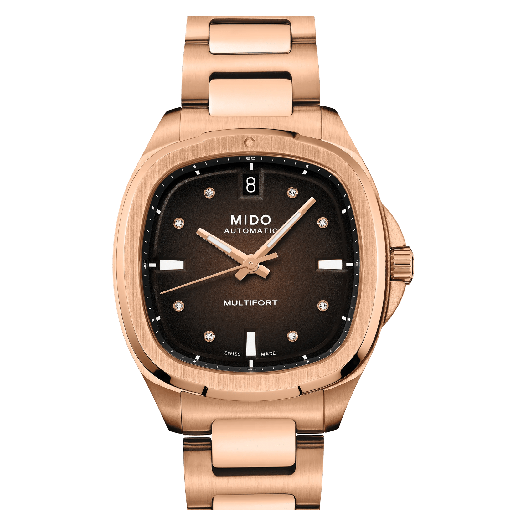 MIDO Multifort TV 35 Brown Dial with Diamonds - Stainless Steel Watch with Rose Gold-Color PVD Coating - 34.2 X 35mm - M0493073329600